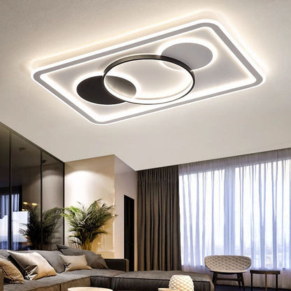 Modern Minimalist Round Rectangle Square Acrylic Iron LED Flush Mount Ceiling Light For Living Room & Bedroom