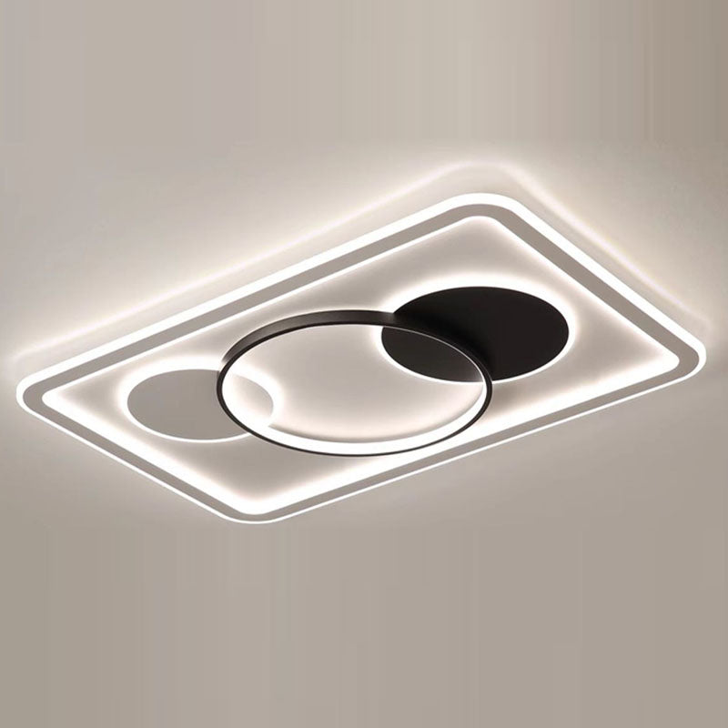 Modern Minimalist Round Rectangle Square Acrylic Iron LED Flush Mount Ceiling Light For Living Room & Bedroom