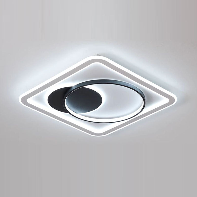 Modern Minimalist Round Rectangle Square Acrylic Iron LED Flush Mount Ceiling Light For Living Room & Bedroom