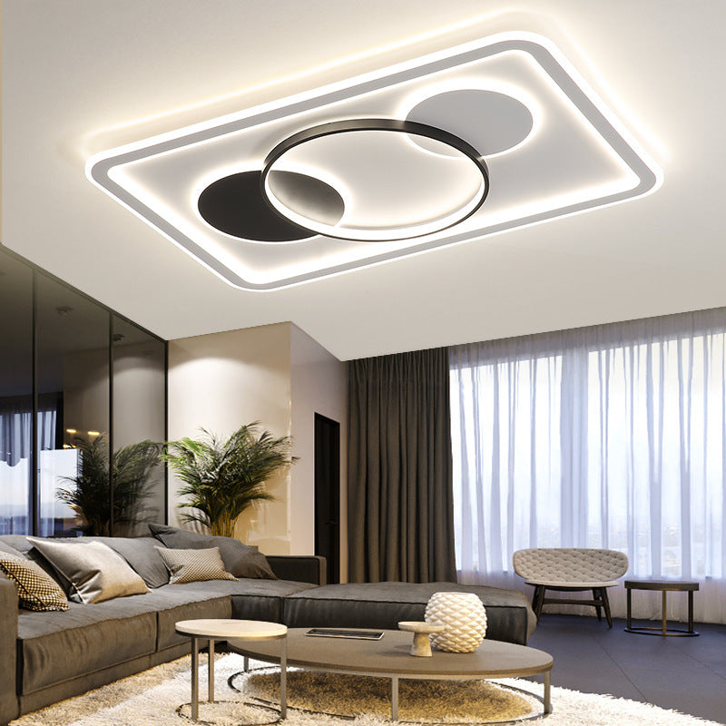 Modern Minimalist Round Rectangle Square Acrylic Iron LED Flush Mount Ceiling Light For Living Room & Bedroom