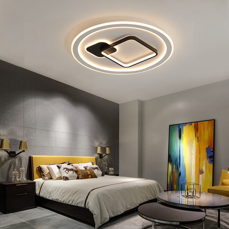 Modern Minimalist Round Rectangle Square Acrylic Iron LED Flush Mount Ceiling Light For Living Room & Bedroom