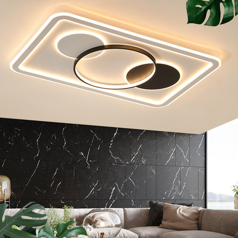 Modern Minimalist Round Rectangle Square Acrylic Iron LED Flush Mount Ceiling Light For Living Room & Bedroom