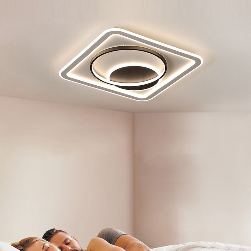 Modern Minimalist Round Rectangle Square Acrylic Iron LED Flush Mount Ceiling Light For Living Room & Bedroom
