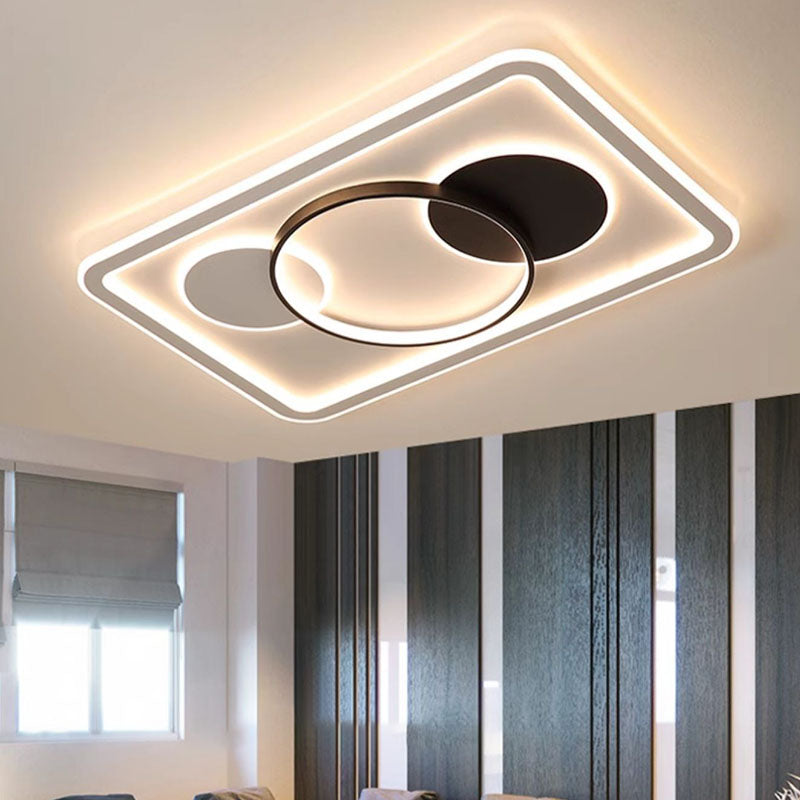 Modern Minimalist Round Rectangle Square Acrylic Iron LED Flush Mount Ceiling Light For Living Room & Bedroom