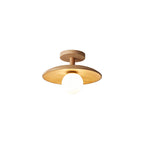 Modern Minimalist Wooden Round 1-Light Semi-Flush Mount Ceiling Light For Living Room