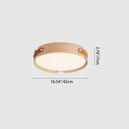 Contemporary Nordic Round Wooden Edge LED Flush Mount Ceiling Light for Bedroom