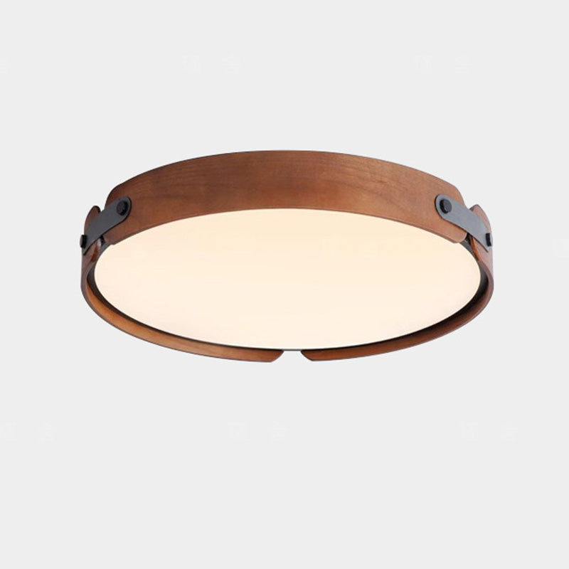 Contemporary Nordic Round Wooden Edge LED Flush Mount Ceiling Light for Bedroom