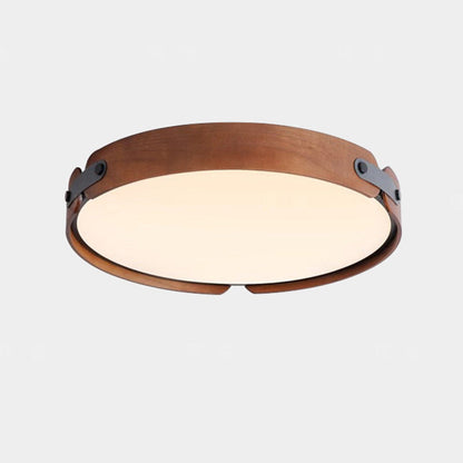 Contemporary Nordic Round Wooden Edge LED Flush Mount Ceiling Light for Bedroom