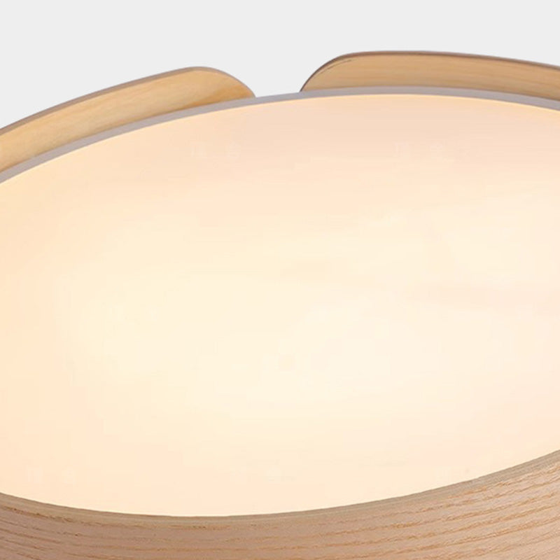Contemporary Nordic Round Wooden Edge LED Flush Mount Ceiling Light for Bedroom