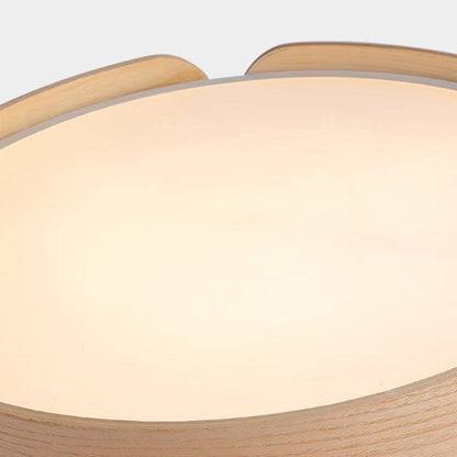 Contemporary Nordic Round Wooden Edge LED Flush Mount Ceiling Light for Bedroom