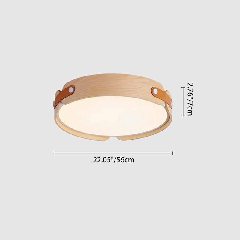 Contemporary Nordic Round Wooden Edge LED Flush Mount Ceiling Light for Bedroom