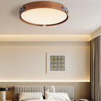 Contemporary Nordic Round Wooden Edge LED Flush Mount Ceiling Light for Bedroom