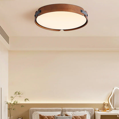Contemporary Nordic Round Wooden Edge LED Flush Mount Ceiling Light for Bedroom