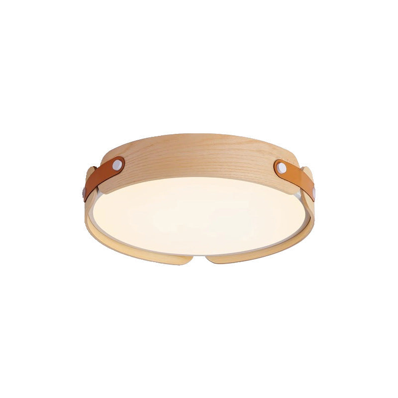 Contemporary Nordic Round Wooden Edge LED Flush Mount Ceiling Light for Bedroom