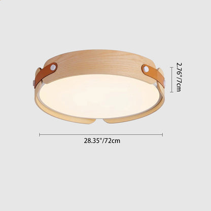 Contemporary Nordic Round Wooden Edge LED Flush Mount Ceiling Light for Bedroom