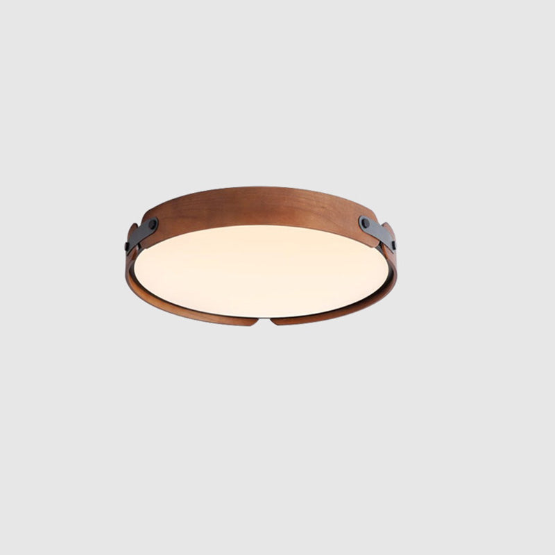 Contemporary Nordic Round Wooden Edge LED Flush Mount Ceiling Light for Bedroom
