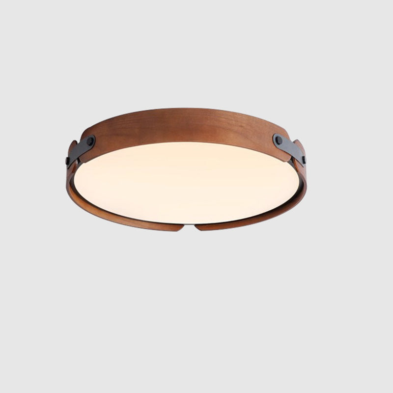 Contemporary Nordic Round Wooden Edge LED Flush Mount Ceiling Light for Bedroom