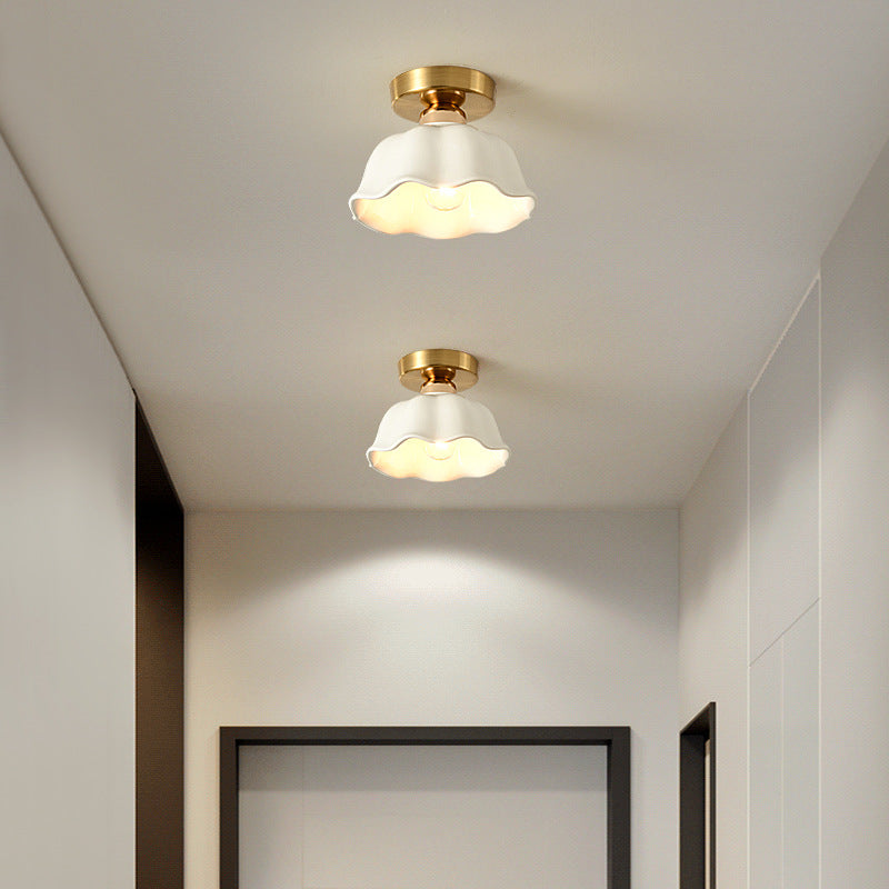 Modern Simplicity Ceramics Iron Corrugated Edge 1-light Semi-flush Mount Ceiling Light for Hallways