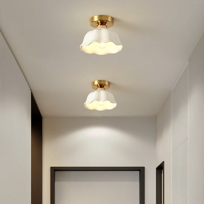 Modern Simplicity Ceramics Iron Corrugated Edge 1-light Semi-flush Mount Ceiling Light for Hallways