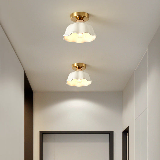 Modern Simplicity Ceramics Iron Corrugated Edge 1-light Semi-flush Mount Ceiling Light for Hallways