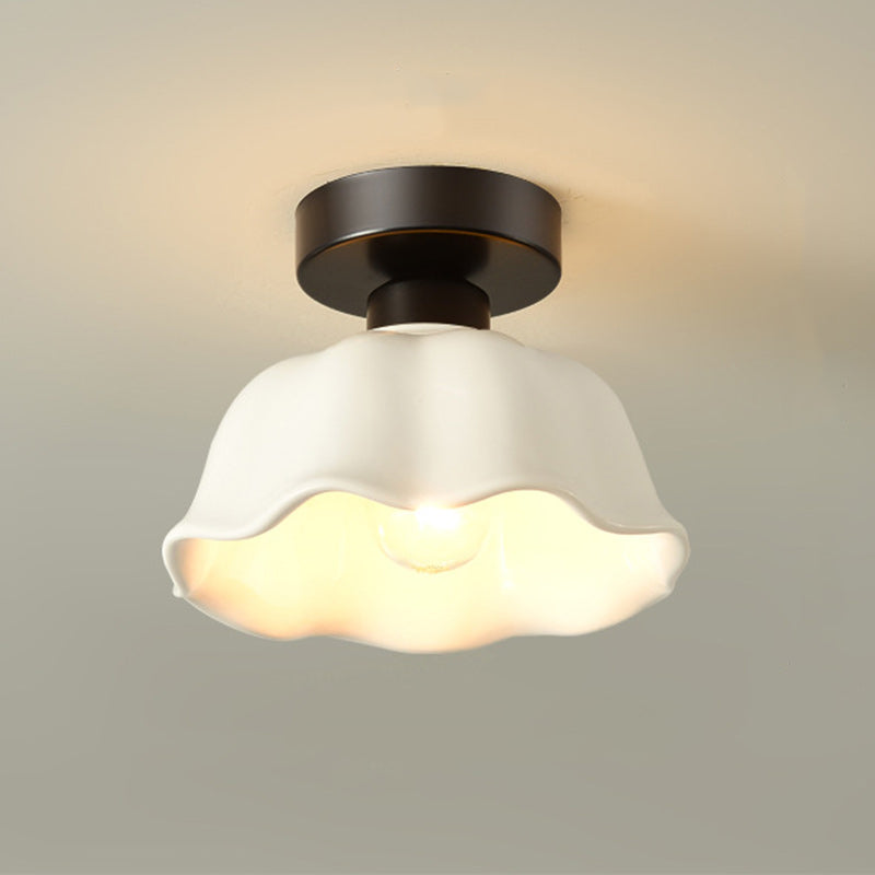 Modern Simplicity Ceramics Iron Corrugated Edge 1-light Semi-flush Mount Ceiling Light for Hallways