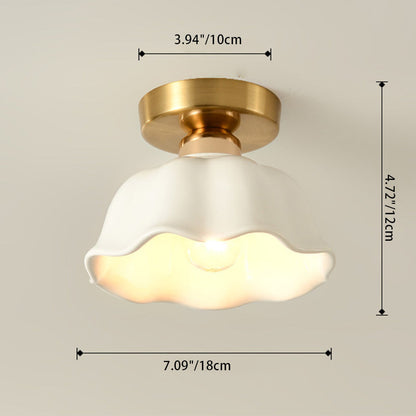 Modern Simplicity Ceramics Iron Corrugated Edge 1-light Semi-flush Mount Ceiling Light for Hallways