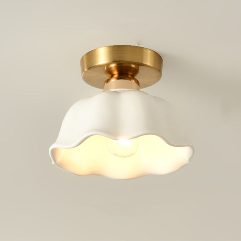 Modern Simplicity Ceramics Iron Corrugated Edge 1-light Semi-flush Mount Ceiling Light for Hallways