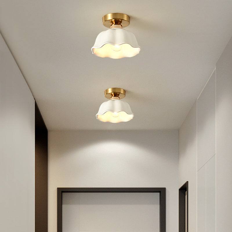 Modern Simplicity Ceramics Iron Corrugated Edge 1-light Semi-flush Mount Ceiling Light for Hallways