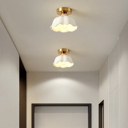 Modern Simplicity Ceramics Iron Corrugated Edge 1-light Semi-flush Mount Ceiling Light for Hallways