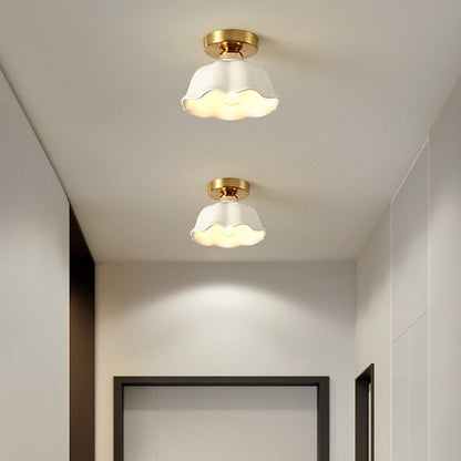 Modern Simplicity Ceramics Iron Corrugated Edge 1-light Semi-flush Mount Ceiling Light for Hallways