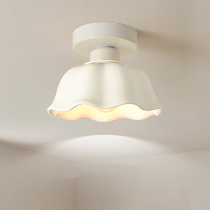 Modern Simplicity Ceramics Iron Corrugated Edge 1-light Semi-flush Mount Ceiling Light for Hallways