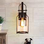 Traditional Colonial Kettle Shape Iron Glass 1-Light Wall Sconce Lamp For Living Room