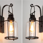 Traditional Colonial Kettle Shape Iron Glass 1-Light Wall Sconce Lamp For Living Room