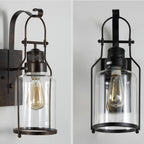 Traditional Colonial Kettle Shape Iron Glass 1-Light Wall Sconce Lamp For Living Room
