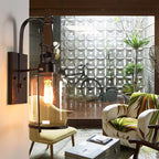 Traditional Colonial Kettle Shape Iron Glass 1-Light Wall Sconce Lamp For Living Room