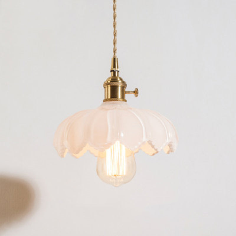 Contemporary Retro Flowers Copper Glass 1-light Pendant Light for Living Room