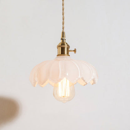 Contemporary Retro Flowers Copper Glass 1-light Pendant Light for Living Room