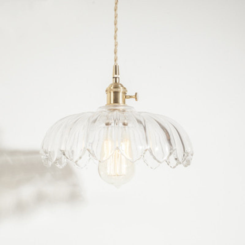 Contemporary Retro Flowers Copper Glass 1-light Pendant Light for Living Room