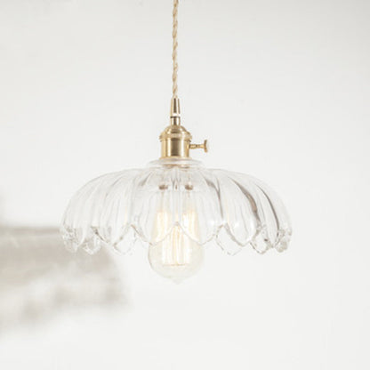 Contemporary Retro Flowers Copper Glass 1-light Pendant Light for Living Room