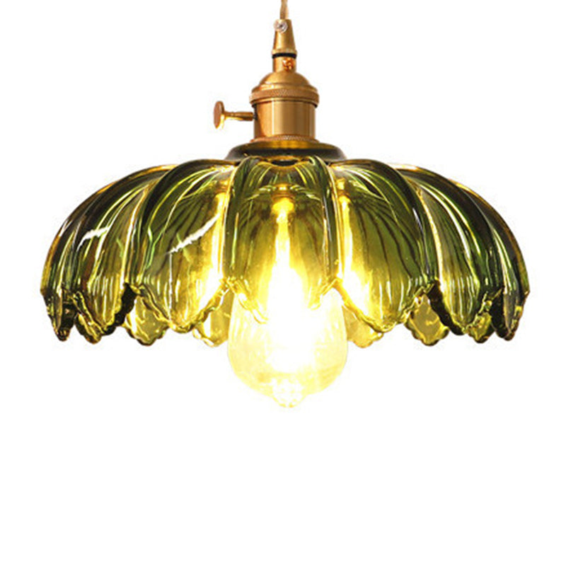 Contemporary Retro Flowers Copper Glass 1-light Pendant Light for Living Room