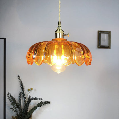 Contemporary Retro Flowers Copper Glass 1-light Pendant Light for Living Room