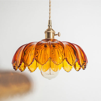 Contemporary Retro Flowers Copper Glass 1-light Pendant Light for Living Room