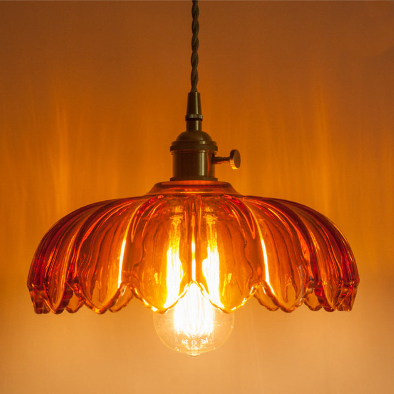 Contemporary Retro Flowers Copper Glass 1-light Pendant Light for Living Room