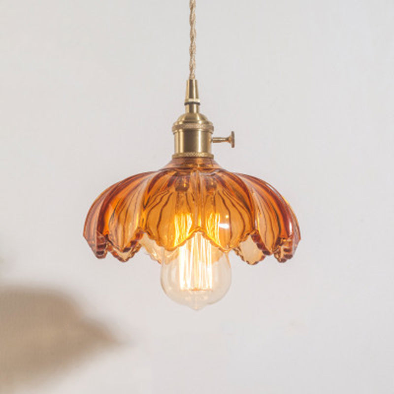 Contemporary Retro Flowers Copper Glass 1-light Pendant Light for Living Room