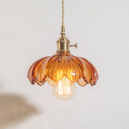 Contemporary Retro Flowers Copper Glass 1-light Pendant Light for Living Room