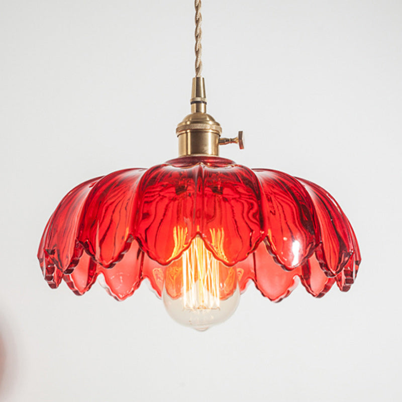Contemporary Retro Flowers Copper Glass 1-light Pendant Light for Living Room