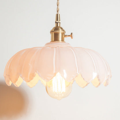 Contemporary Retro Flowers Copper Glass 1-light Pendant Light for Living Room