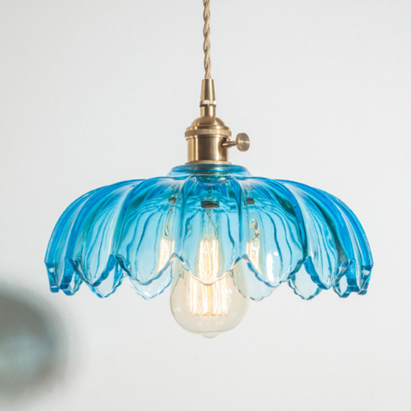 Contemporary Retro Flowers Copper Glass 1-light Pendant Light for Living Room