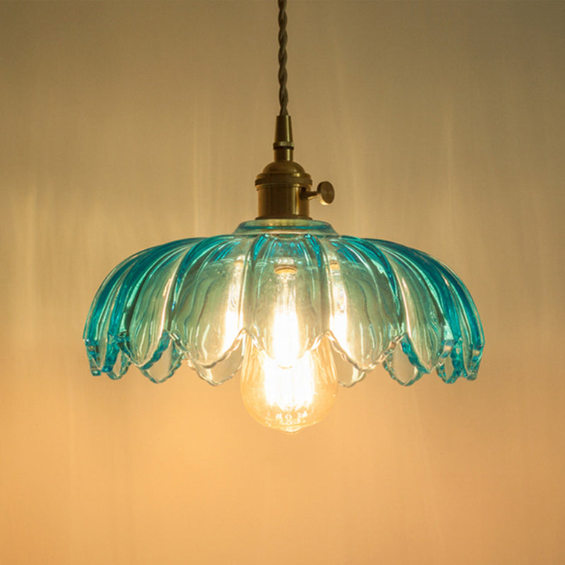 Contemporary Retro Flowers Copper Glass 1-light Pendant Light for Living Room