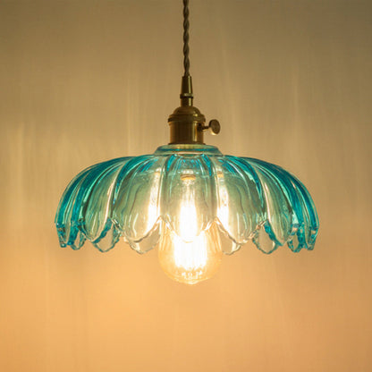 Contemporary Retro Flowers Copper Glass 1-light Pendant Light for Living Room
